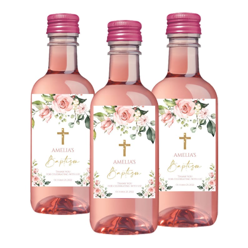 Floral Baptism Wine Labels Personalized Baptism Wine Label Etsy