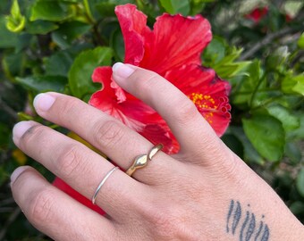 Handmade Thick Brass Snake Ring // Adjustable from Size 5.5 //  Stoned and Charming // Solid Brass Serpent Ring // Everyday Jewelry