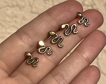 SALE //Dainty Snake Earring Stud // Handmade Brass Snake Earring Post// Sterling Silver Earring Post // Gold Toned Serpent Stud //