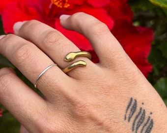Handmade Brass Snake Ring // Adjustable from size 5 // Solid Brass Serpent // Gold Toned Minimal Ring // Everyday Jewelry