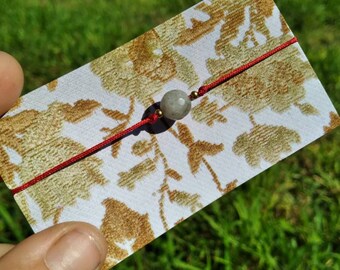 Dainty Crystal Charm Bracelet // Adjustable Red Nylon Cord // Minimal EveryDayJewelry // Handmade // Faceted Round Labradorite Stone