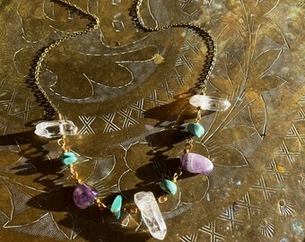 Charmed Quartz Turquoise and Amethyst Necklace