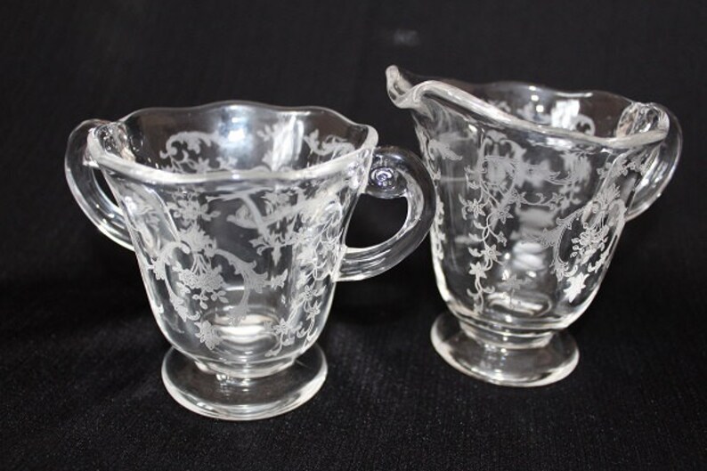 Fostoria Navarre Etched Glass Cream And Sugar Set Creamer Image 0