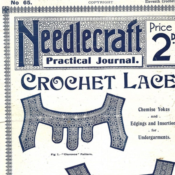 Crochet Patterns Crochet Lace Vintage Crochet  Antique Needlecraft Practical Journal Patterns London England Download 1909 1910