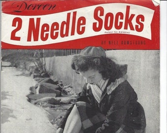 Sock Pattern Knitting 1940s Two Needle Sock Pattern Knitting Cable Socks Plain Socks Mens Socks Instant Download Anklets Children's