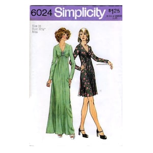 Simplicity 6024  Sz: 10 V-Neck Dress High Waist Dress in Two Lengths Formal Dress Casual Dress Vintage 1970s Style Factory Folded