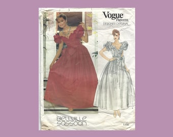 Vogue 1152 Formal Dress Size:8 1980s Belleville Sassoon Vogue American Designer Original Pattern, Princess Diana Dress Pattern, Used