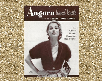 1950s Angora Knit Pattern: Hats, Mittens, Collars (Instant Download)