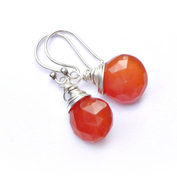 RESERVED FOR EE - Carnelian Sterling Silver Wire Wrapped Earrings Gemstone Briolette Teardrop Earrings