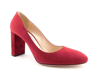 Neu PRADA Größe 7 Cranberry Rot Wildleder Block Heels Pumps Schuhe 37 Eur