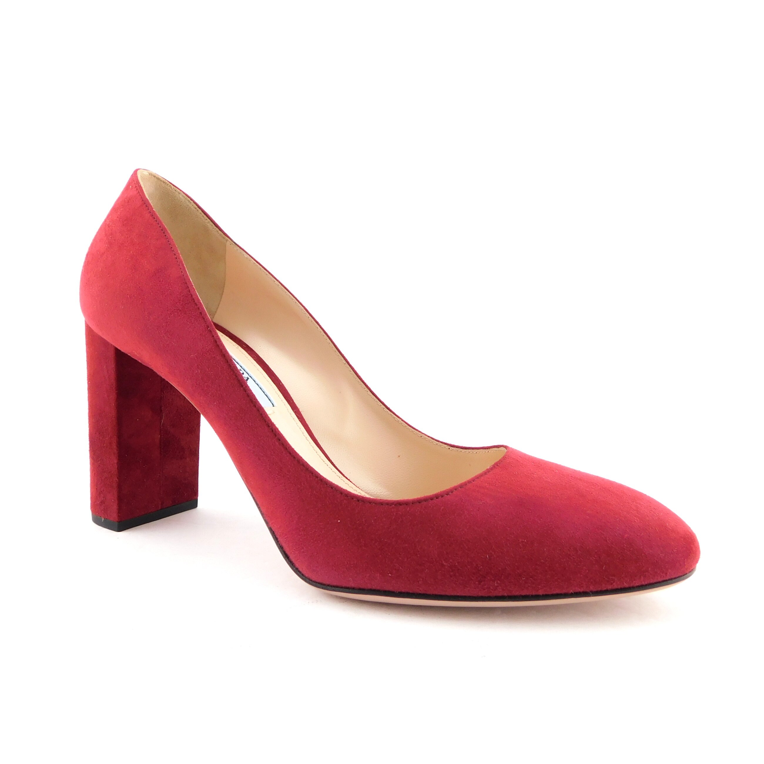 New PRADA Size 7 Cranberry Red Suede Block Heels Pumps Shoes 37 Eur Etsy UK