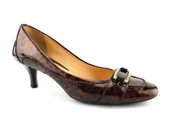 COLE HAAN Taille 9.5 Leopard Tortoise Patent Heels Pumps Shoes w / Buckle