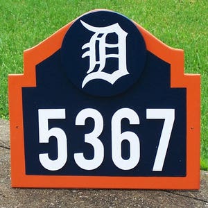 DETROIT TIGERS Address Sign Custom Made for Home, Apartment, Office, Wood Decor Done in Brillant Team Colors