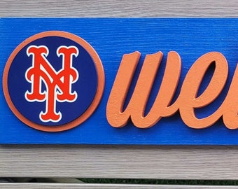 New York Mets Welcome Sign Wood Decor Sign |  New York Mets Gifts | New York Mets Fan  -  Great Gift idea!