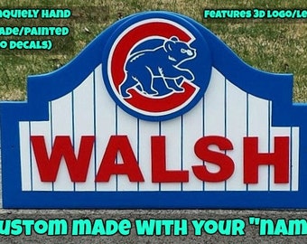 CHICAGO CUBS Sign with your NAME Custom Made, Wood Decor Done in Brillant Team Colors