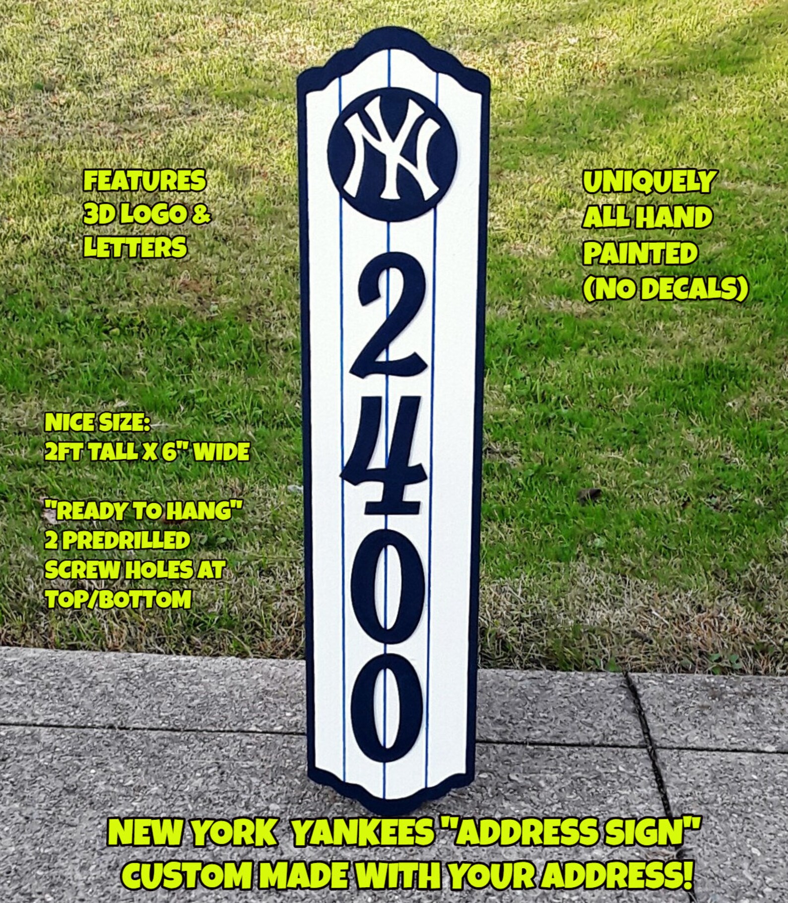 NEW YORK YANKEES Address Sign Vertical Style Wood Etsy