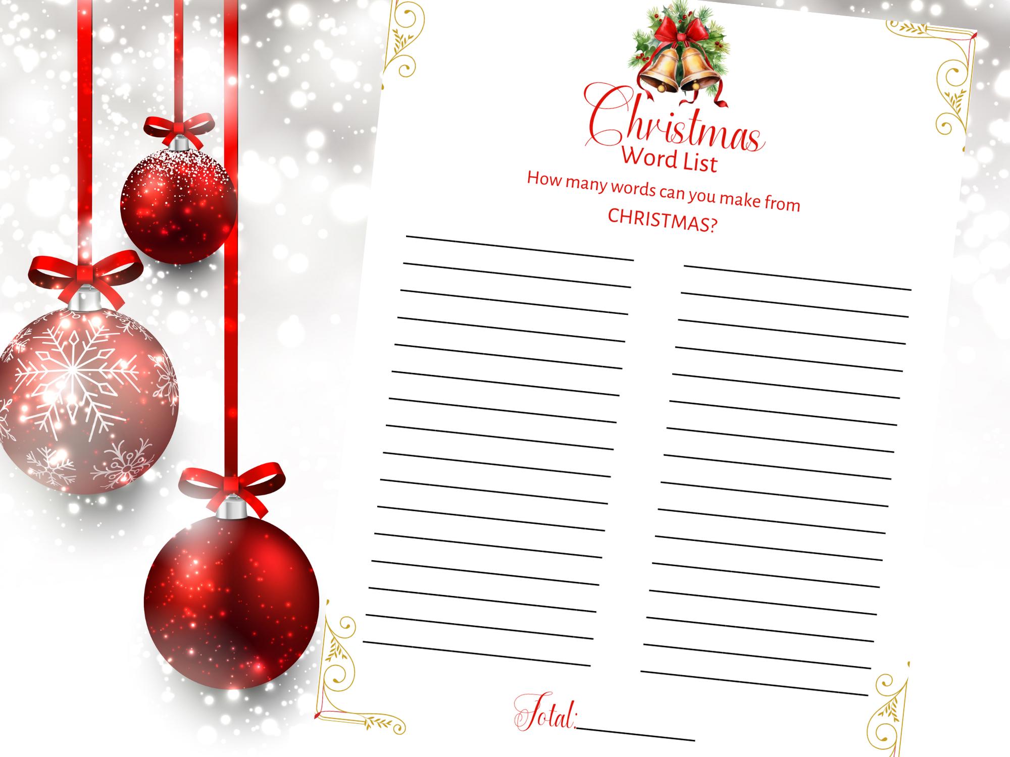 Christmas Word List Printable Game Digital Download - Etsy