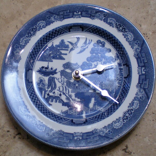 Asian Blue Willow Vintage Plate Clock