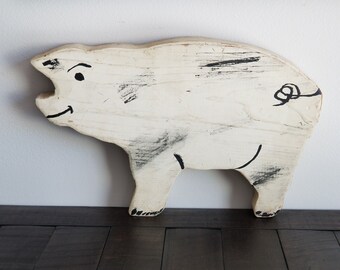 Pig Decor Kitchen, Painted Wood Pig, Farmhouse Decor, Large Pig, Pig Sign, Pig Art, Pig Decor, Country Decor, Pig Lovers Gift, Shelf Sitter