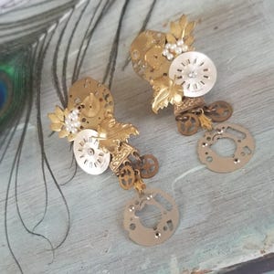 Steampunk Earrings with Watch Gears, Dangle Watch Earrings, Collage Art Earrings