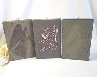 Cherub Angel Linoleum Carved Printing Blocks Set of 3, Handmade