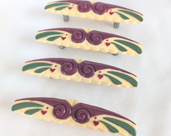Folk Art Drawer Pulls 5 1/8", Colorful Dresser Cabinet Handles, Set of 4 Art Deco Design,