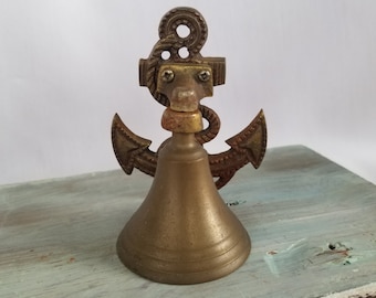 Vintage Brass Ships Bell with Anchor & Rope Wall Mount 3 3/4"