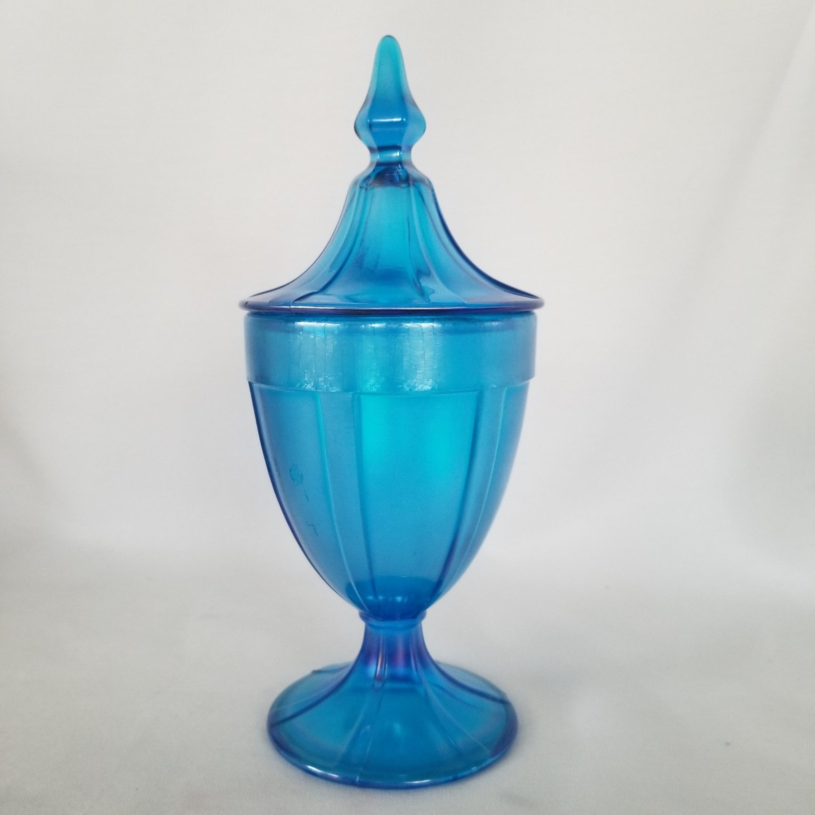 Aqua Blue Apothecary Glass Jar & Lid Reverse Painted Vanity Etsy