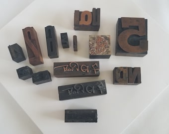 Letterpress Printer Wooden & Metal Type Mixed Lot of Letters, Picture Block Tiles