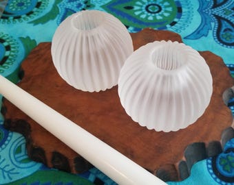 Frosted Clear Glass Taper Candle Holder Set Ribbed Round 2.5"