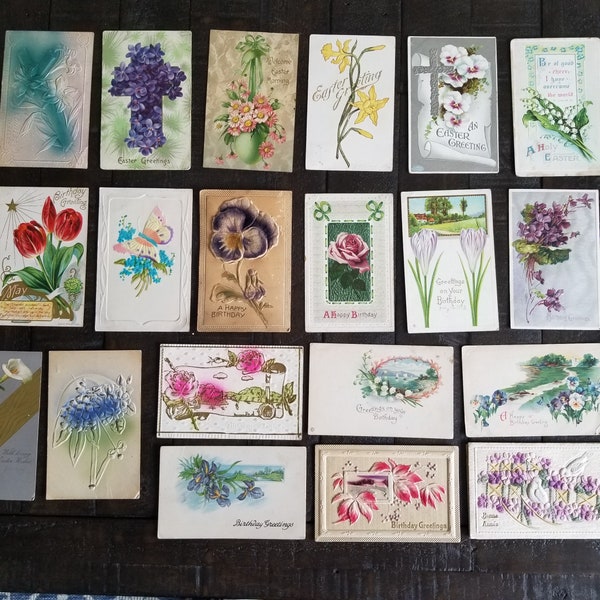 Vintage Floral PostCard Ephemera, 20 Old Assorted Occasions, Vintage Paper, Craft Ephemera,