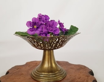 Brass Pedestal Bowl, Reticulated Design, Brass Decor, Catch All Bowl, Pedestal Bowls,