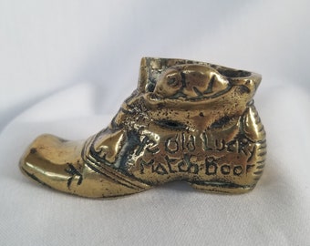 OLD Brass Boot, Match Holder, Ye Old Lucky Match Boot Shoe