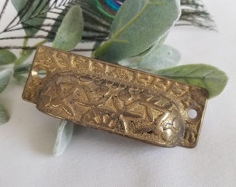 Victorian Cast Brass Bin Pull by Ritter, Ornate Hardware, Antique Cabinet Pull