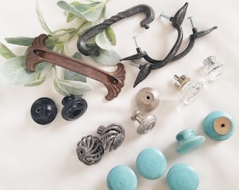 Assorted Drawer Cabinet Pulls & Knobs 17pc, Hardware Lot, Bulk Hardware,