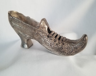 Pewter Victorian Shoe Figurine, Vintage Collectible,  Lace Up Shoe Figurine