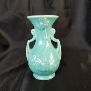 Turquoise Art Deco Vase, Gifts for Her, Abington Pottery Vase, Aqua Flower Vessel,  5 1/4"