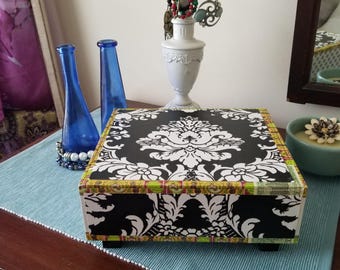 Damask Trinket Keepsake Altered Cigar Box, Memory or Gift Box,