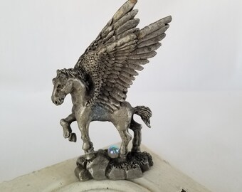 Pewter Winged Horse Figurine 4", Pegasus Figure, Winged Stallion,