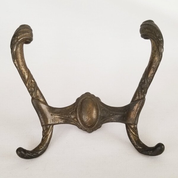 Victorian Brass Double Hook 4 1/2 x 5", Salvage Hooks, Vintage Hardware, Old Hooks, Brass Double Hooks