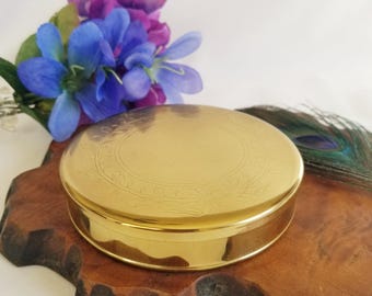 Vintage Etched Brass Trinket Box, Lined Keepsake Ring Storage