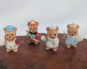 Homeco Career Bear Figurines, Vintage Bear Gifts, Ceramic Mini Bears