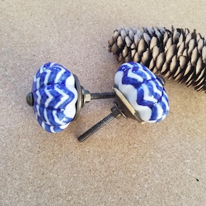 Ceramic Drawer Cabinet Knobs, Blue & White, Star Design Hardware