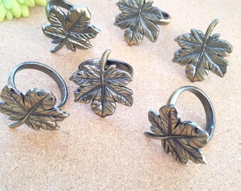 Set 6 Brass Maple Leaf Napkin Holders