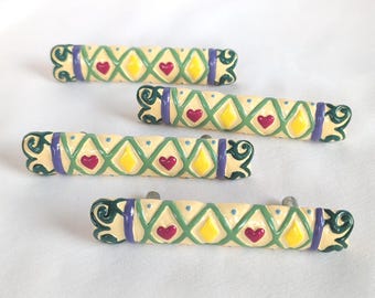 Whimscal Folk Art Drawer Pulls 5", Colorful Dresser Handles, Set of 4 Cabinet Pulls,