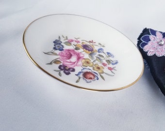 Pink Floral Ring Dish, Royal Worcester, Fine Bone China, England Gold Rim, Trinket Dish.