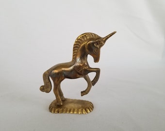 Solid Brass Unicorn Figurine Statue 4 1/2", Unicorn Nursery Decor, India Brass, Brass Figurines,