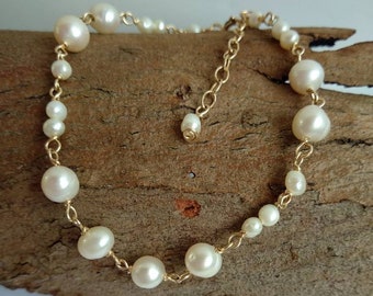 Pearl Chain Bracelet, Gold Filled Bracelet, Real Pearl Bracelet for Bride.