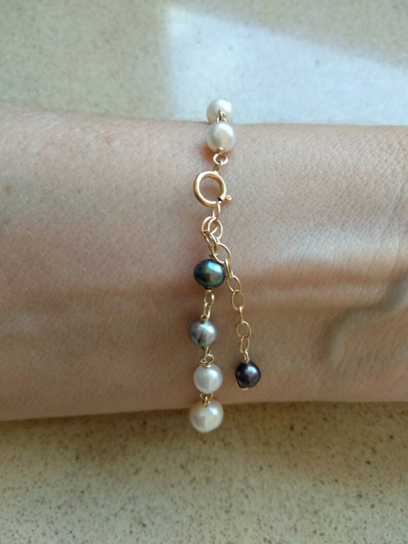 White Purple Real Pearl Bracelet Cute Romantic Bracelet Gift. Pearl Chain Bracelet