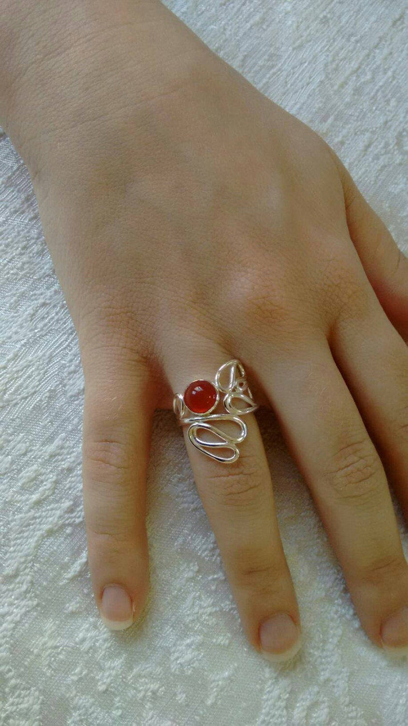 nature inspired ring. Carnelian Ring Sterling Silver Statement Ring One of a Kind Flower Shape ring